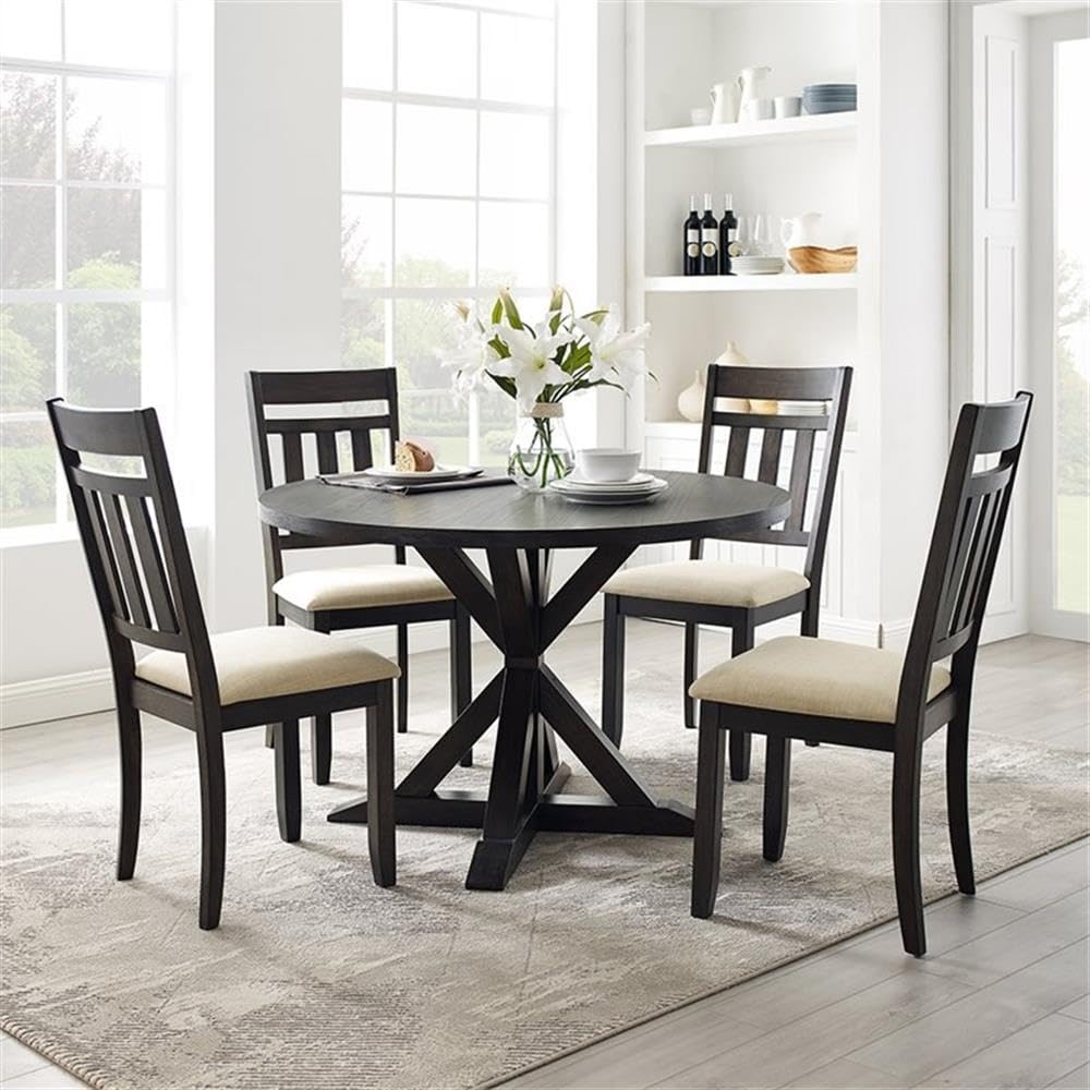 Crosley Furniture Hayden 5-Piece Modern Farmhouse Round Dining Table Set for 4 with Slat Back Chairs, Slate