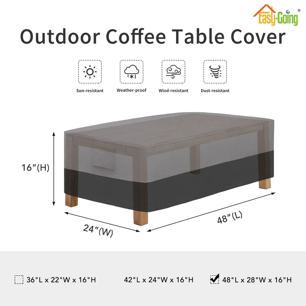 Easy-Going Patio Coffee Table Cover Small Outdoor Rectangular Table Cover, Uv Resistant Waterproof Patio Furniture Cover (48'Lx28'Wx16'H, Gray/Black)