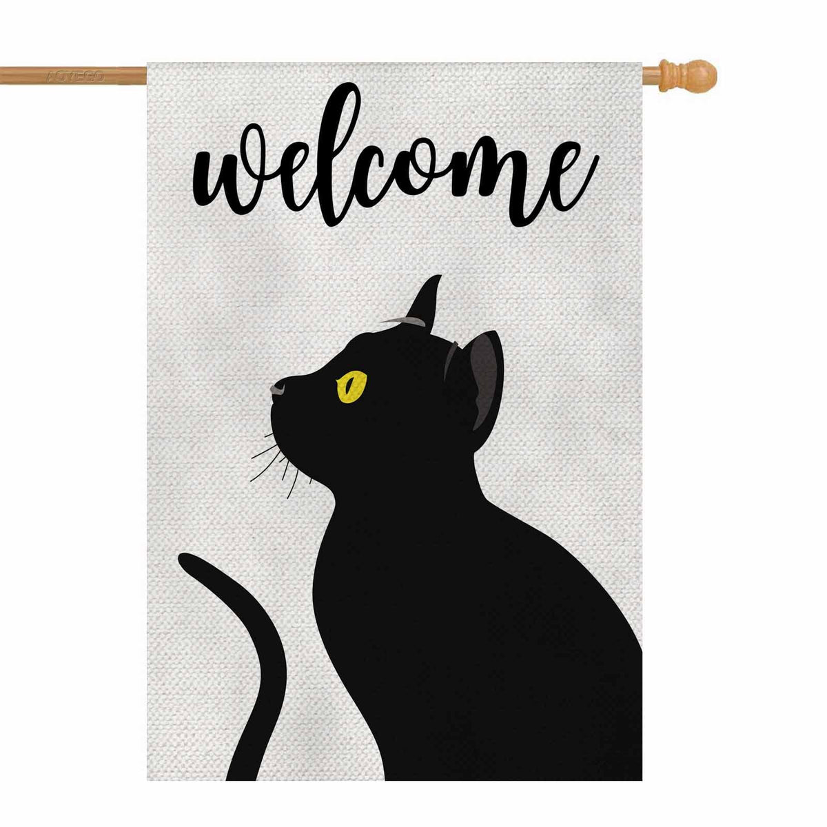 Aoyego Cat Welcome House Flag Vertical Double Sided Burlap Black Cat With Yellow Eyes Farmhouse Yard Outdoor Seasonal Flags Deco