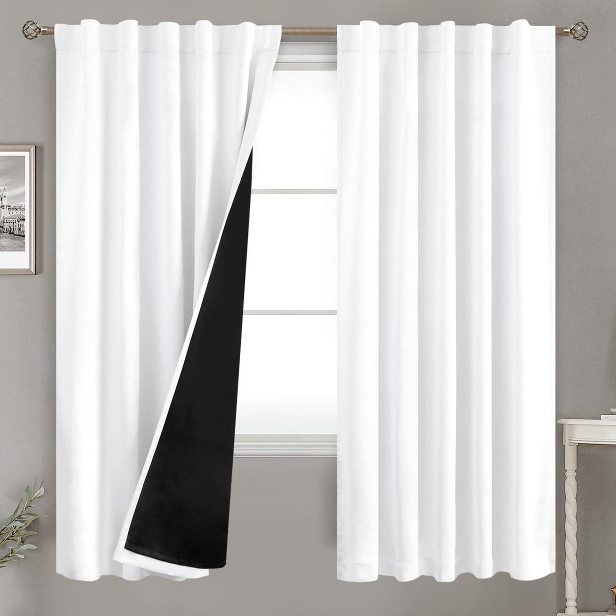 Bgment Pure White 100% Blackout Curtains 72 Inches Long With Thermal Insulated Liner, Rod Pocket And Back Tab Double Layer Full