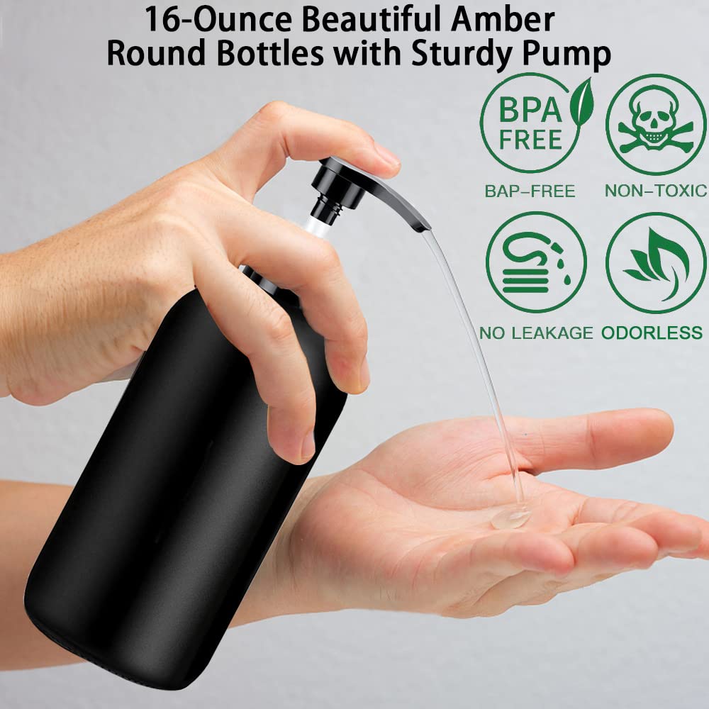 Black Soap Dispenser With Rust Proof Pump, Waterproof Labels (2 Pack,16 Oz) Bathroom, Plastic Hand Dish Soap Dispenser For Kitch