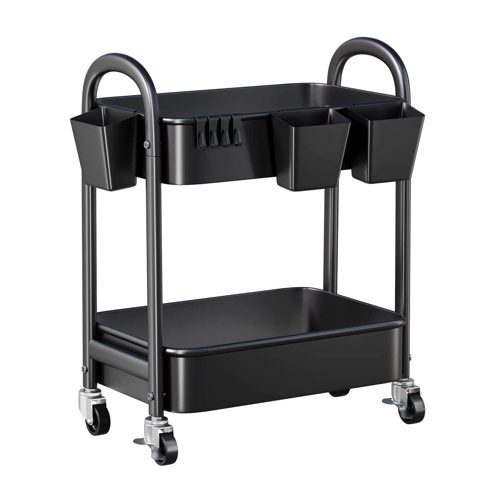 2 Tier Utility Rolling Cart, Storage Organizer Sofa Side Table with Wheels, Under Desk Mobile Trolley Organizer with Handle for 