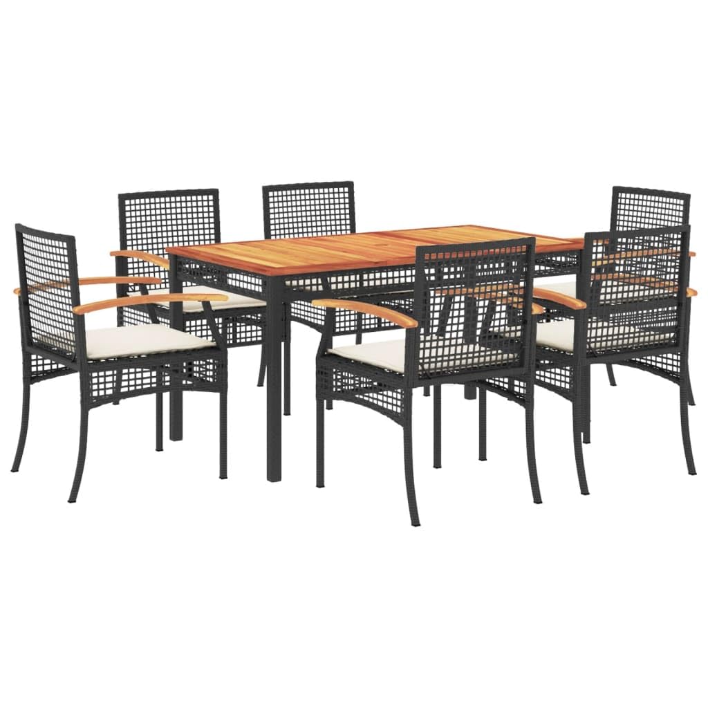 vidaXL Garden Dining Set and Cushions 7 Pieces, Table and Chairs, Relaxing Armchairs, Seats for Patio Terrace, Synthetic Rattan Black