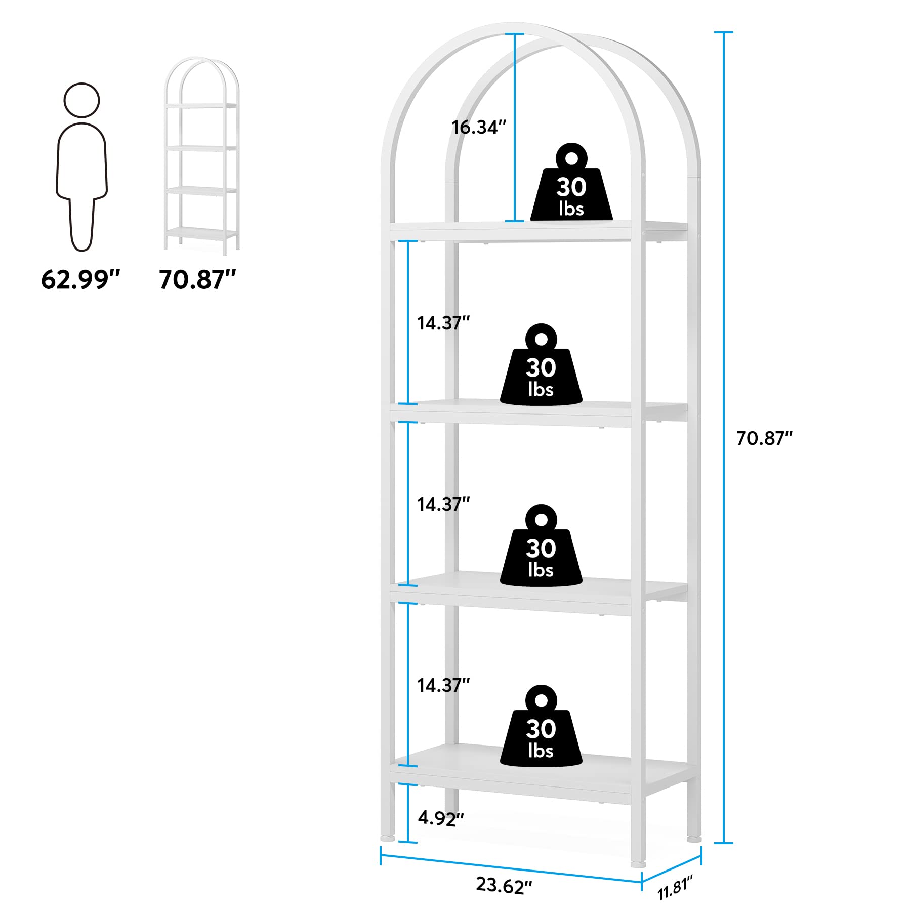 Tribesigns 4-Tier Open Bookshelf, 70.8' Industrial Wood Bookcase Storage Shelves With Metal Frame, Freestanding Display Rack Tall Shelving Unit For Office, Bedroom, Living Room (White, 2Pcs)