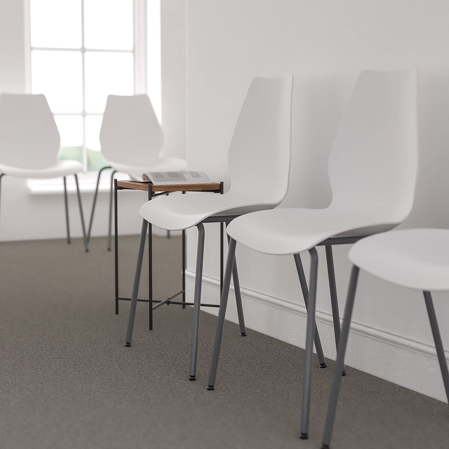 Flash Furniture 288WH Series Polypropylene Stackable Chair With Silver Frame, White