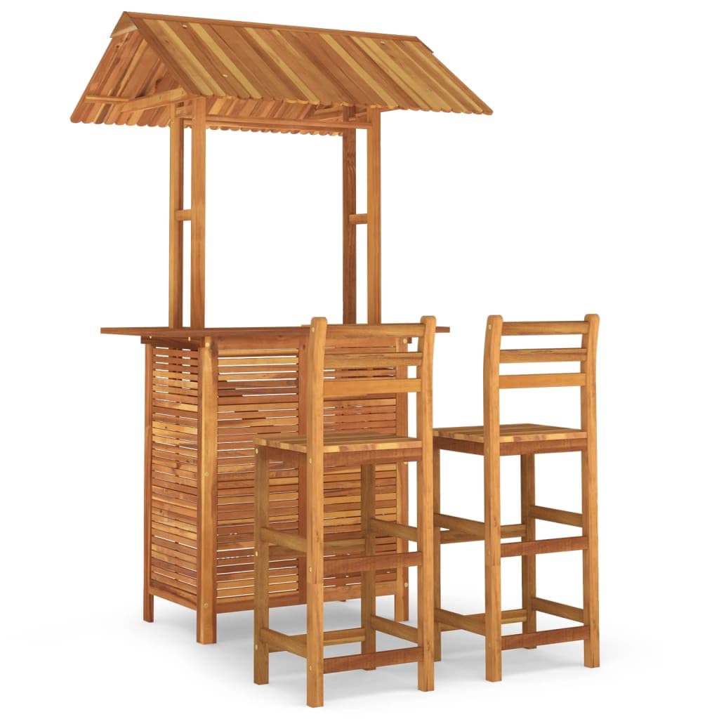 vidaXL Solid Acacia Wood 3 Piece Patio Bar Set