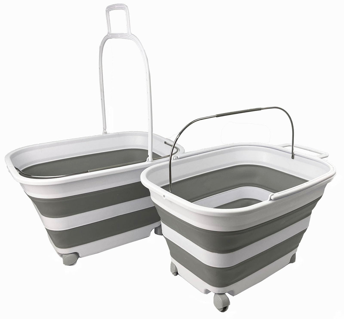 SAMMART 35L (9.24 Gallons) Collapsible Plastic Laundry Basket with Handle and Wheels  Foldable Pop Up Storage Container/Washing