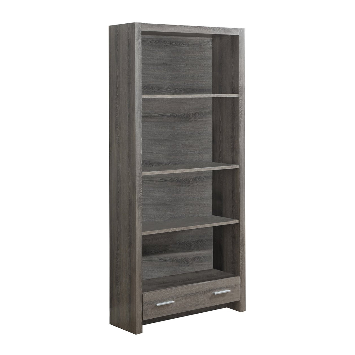 Monarch Specialties Dark Taupe Reclaimed-Look Bookcase with a Drawer, 71-Inch