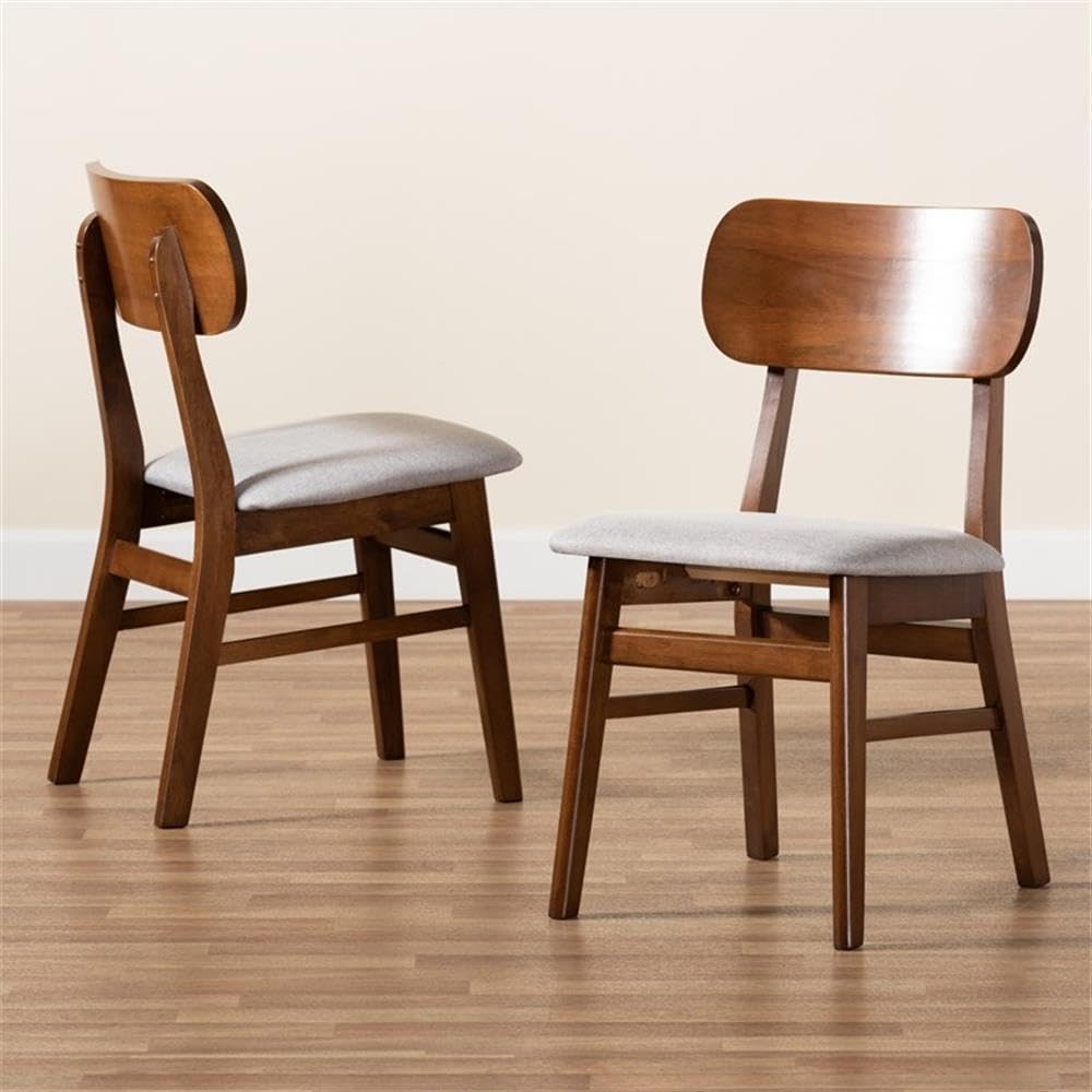 Baxton Studio Euclid Mid-Century Modern Grey Fabric Upholstered and Walnut Brown Finished Wood 2-Piece Dining Chair Set