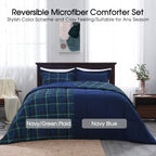 Basic Beyond Queen Comforter Set - Navy/Green Buffalo Plaid, Down Alternative Microfiber, 88"x92", Includes 2 Pillow Shams