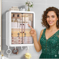 Wall Mounted Bathroom Cabinet Organiser With Doors, Hooks & Shelves