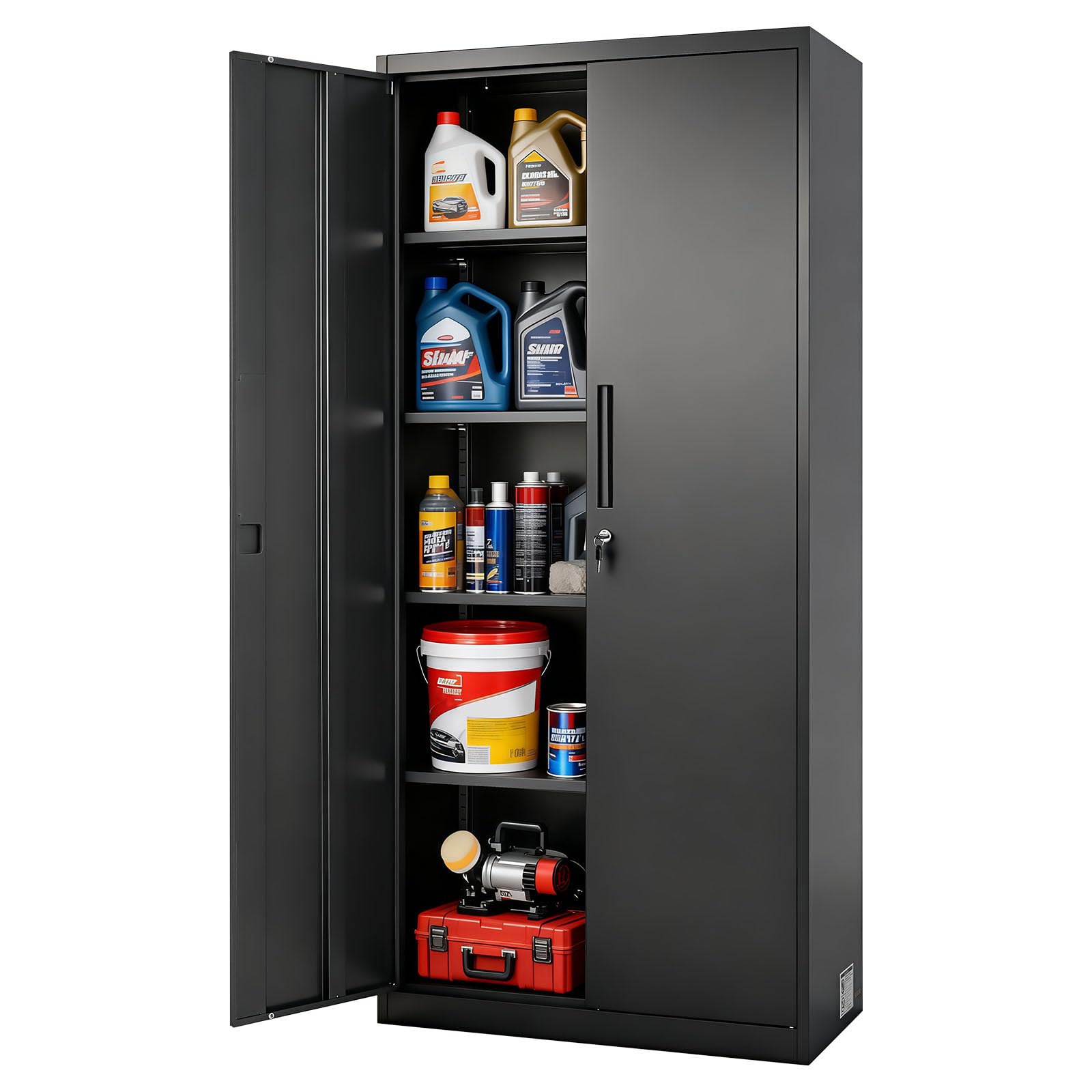 VEVOR Metal Storage Cabinet, Lockable Steel Garage Cabinet with Magnetic Doors and Adjustable Shelves, 2 Keys, 5-Tiers Tall Tool