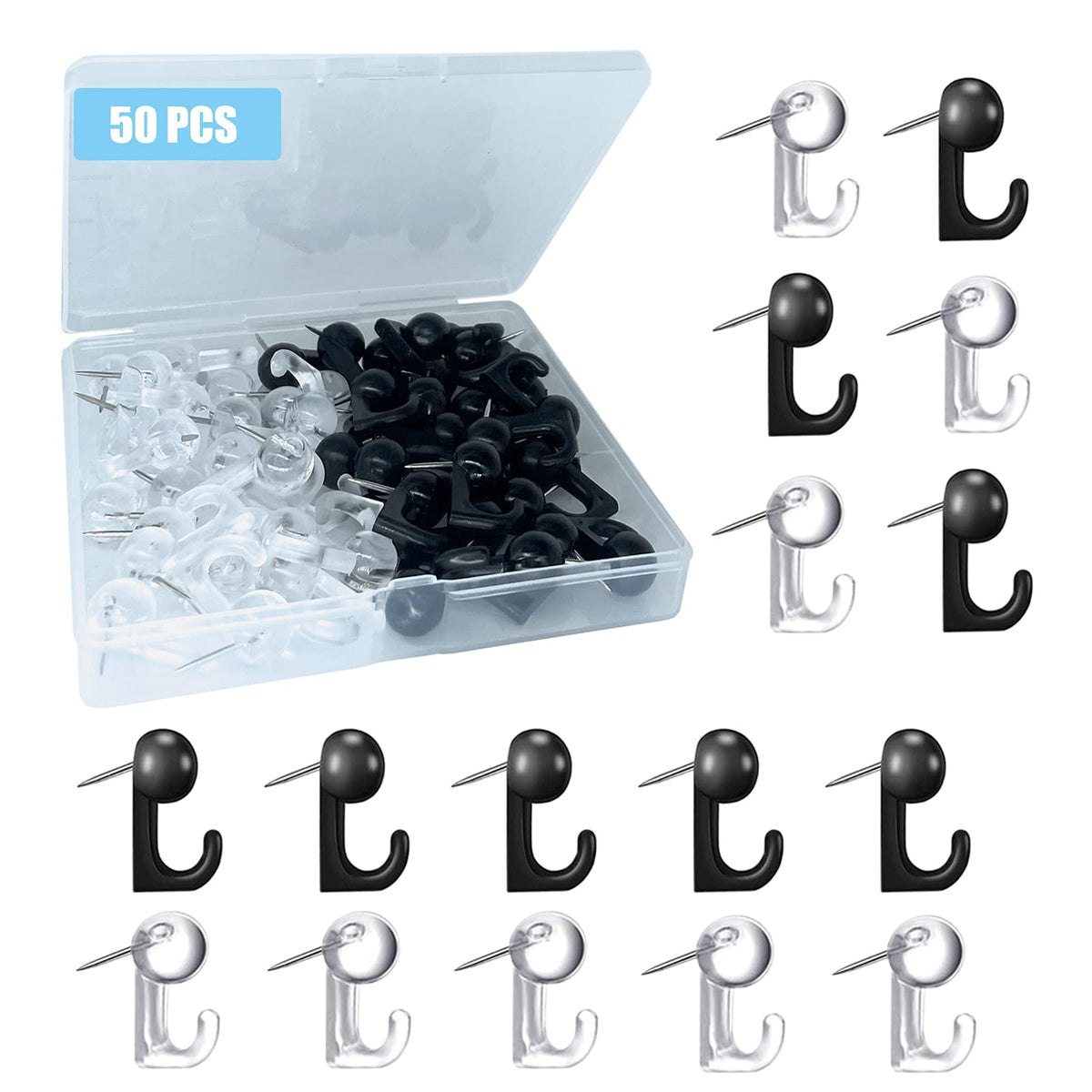 50 Pcs Push Pin Hooks, Plastic Heads Cork Board Hooks Decorative Thumb Tacks Hook For Photo Wall, Bulletin Board, Home Wall, Hom