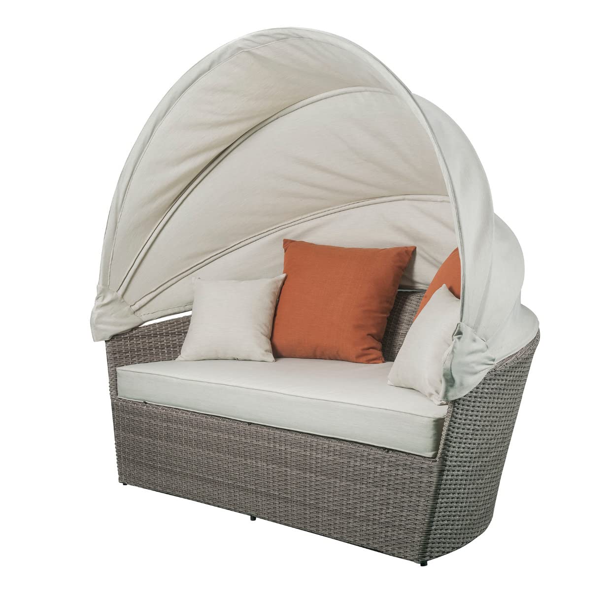 Acme Salena Wicker/Rattan Patio Canopy Daybed in Beige and Gray