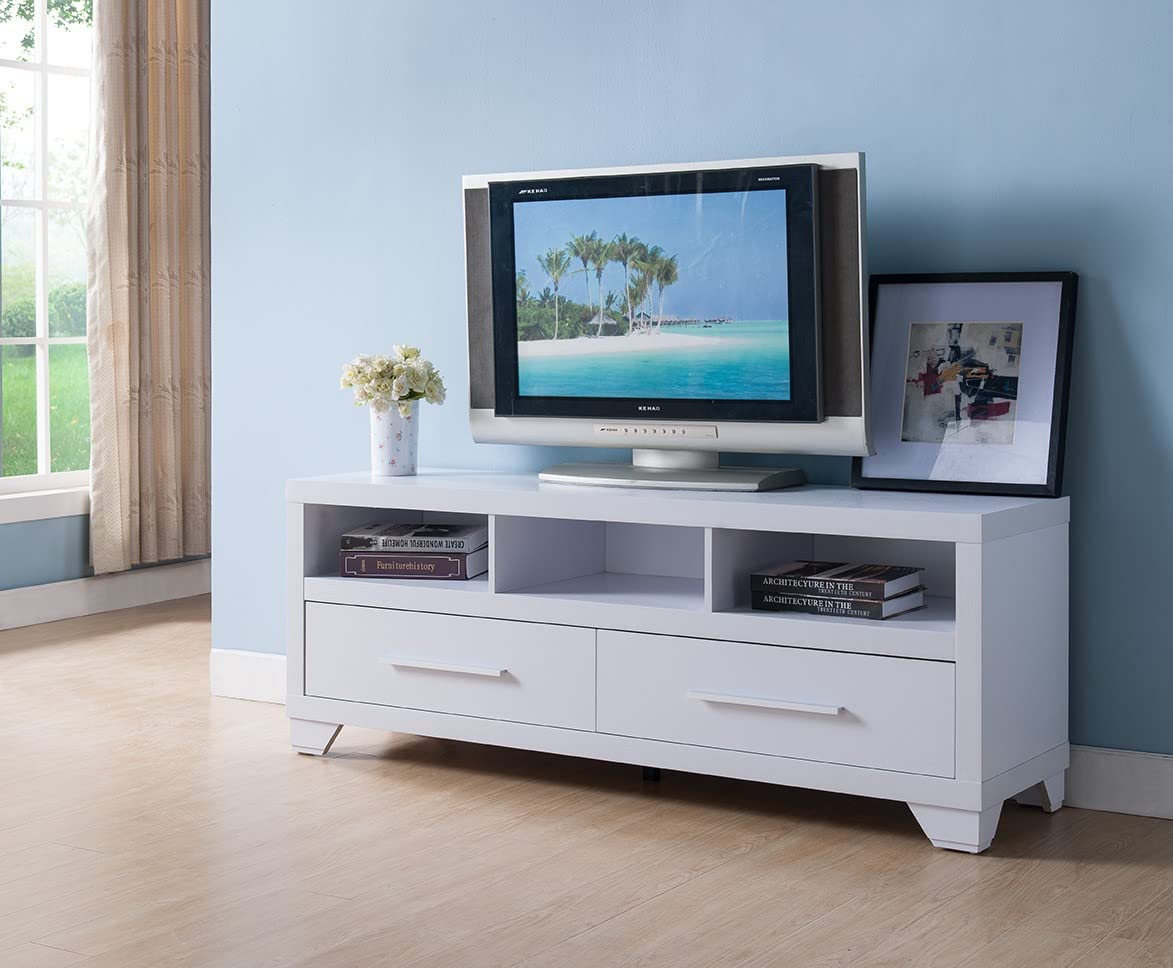 HomeRoots Particle Board/MDF Modern White TV Stand