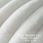 Futei Cream White Decorative Throw Pillow Covers 24X24 Inch Set Of 2, Square Soft Faux Rabbit Fur Big Striped Pillow Sham,Home D