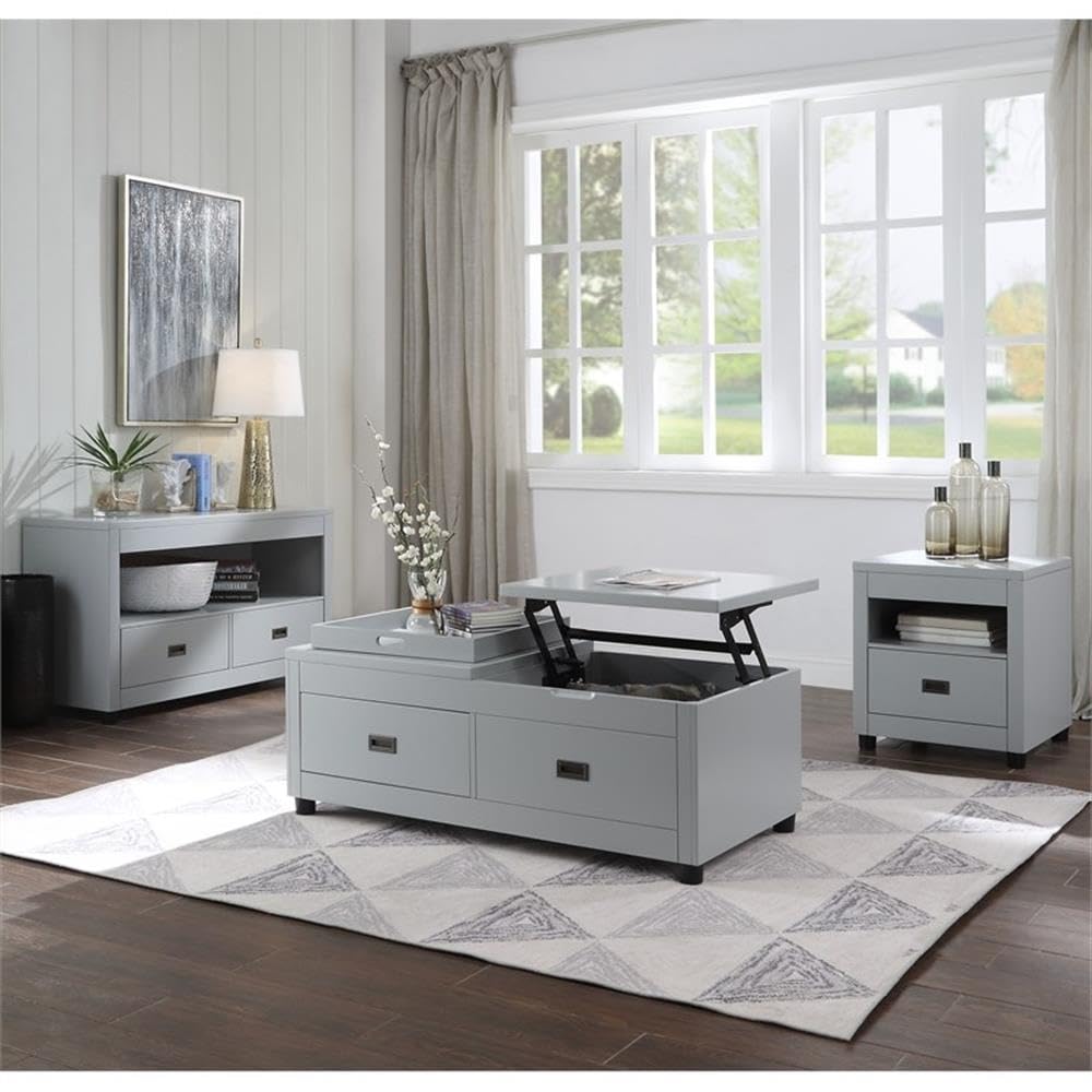 ACME Eleanor 2-Drawer Wooden Sofa Table with Compartment in Dove Gray