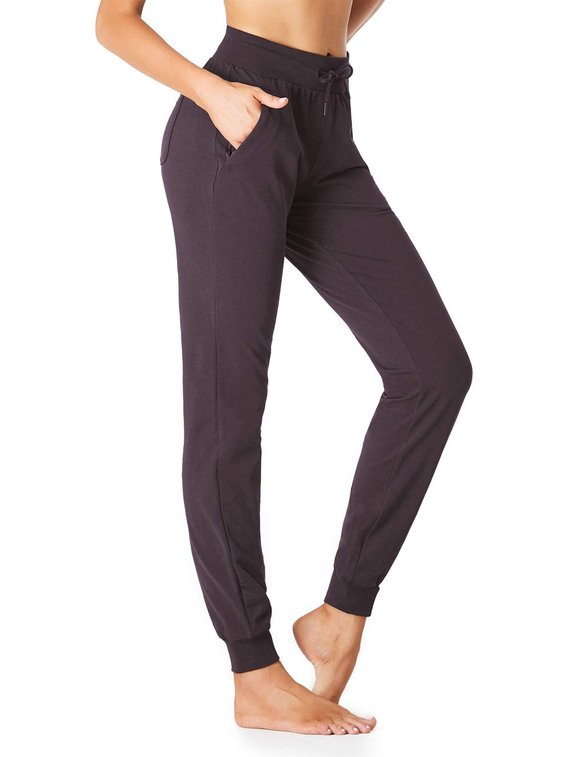 Sevego Lightweight Womens 30 Tall Inseam Cotton Soft Jogger With Zipper Pockets Cargo Pants Dark Purple Large