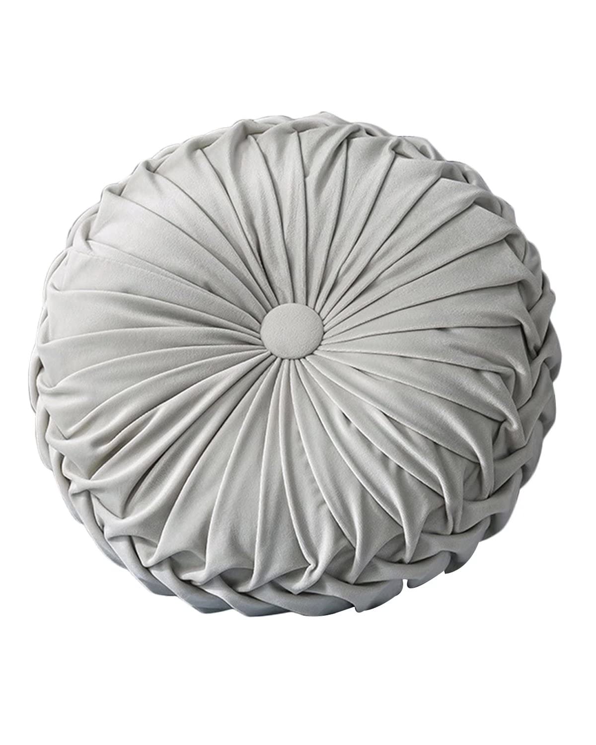 Hlovme Round Velvet Pillow For Couch Small Handmade Decorative Throw Pillow For Bed Bedroom 13.7?Light Grey