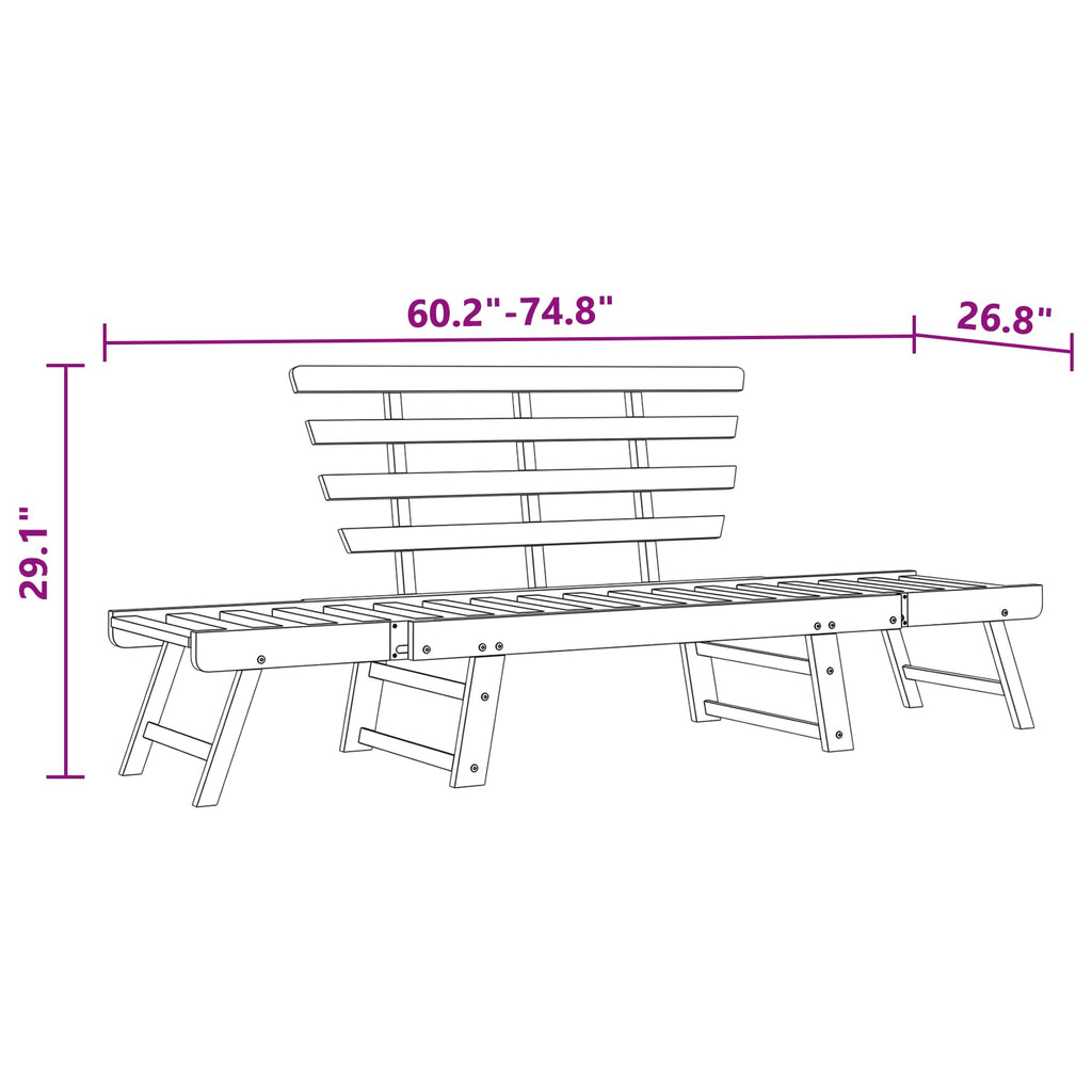 vidaXL 2-in-1 Patio Bench and Day Bed – 74.8" Adjustable, Weather-Resistant, Solid Acacia Wood, Easy Assembly, for Garden, Patio, Outdoor Use