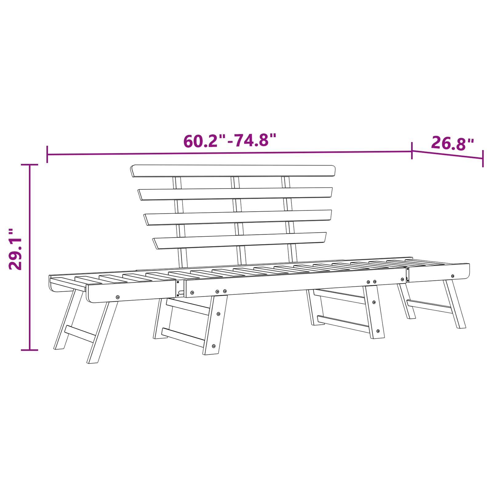 vidaXL 2-in-1 Patio Bench and Day Bed – 74.8" Adjustable, Weather-Resistant, Solid Acacia Wood, Easy Assembly, for Garden, Patio, Outdoor Use