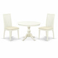 East West Furniture HBIP3-LWH-C 3 Piece Dinette Set for Small Spaces Contains a Round Dining Table with Pedestal and 2 Linen Fabric Upholstered Dining Chairs, 42x42 Inch, Linen White