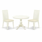 East West Furniture HBIP3-LWH-C 3 Piece Dinette Set for Small Spaces Contains a Round Dining Table with Pedestal and 2 Linen Fabric Upholstered Dining Chairs, 42x42 Inch, Linen White