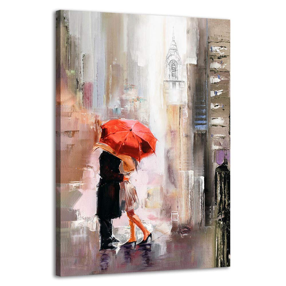 RUISHI Canvas Prints Wall Art Modern Romantic Canvas Painting Pictures Lovers with Red Umbrella for Bedroom Living Room Wall Dec