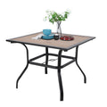 Sophia & William 37' Square Outdoor Dining Table With Umbrella Hole, Imitation Of Wooden Surface Patio Dining Table For Lawn Garden, Sturdy Metal Steel Frame With Wood-Like Table Top