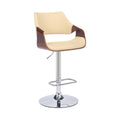 Armen Living Aspen Adjustable Swivel Cream Faux Leather and Walnut Wood Bar Stool with Chrome Base
