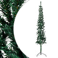 vidaXL 5ft Slim Artificial Half Christmas Tree with Steel Stand - Lifelike Green PVC Christmas Decoration