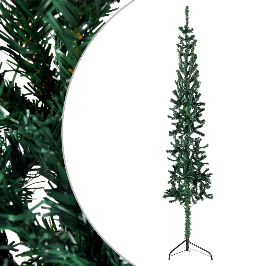 vidaXL 5ft Slim Artificial Half Christmas Tree with Steel Stand - Lifelike Green PVC Christmas Decoration