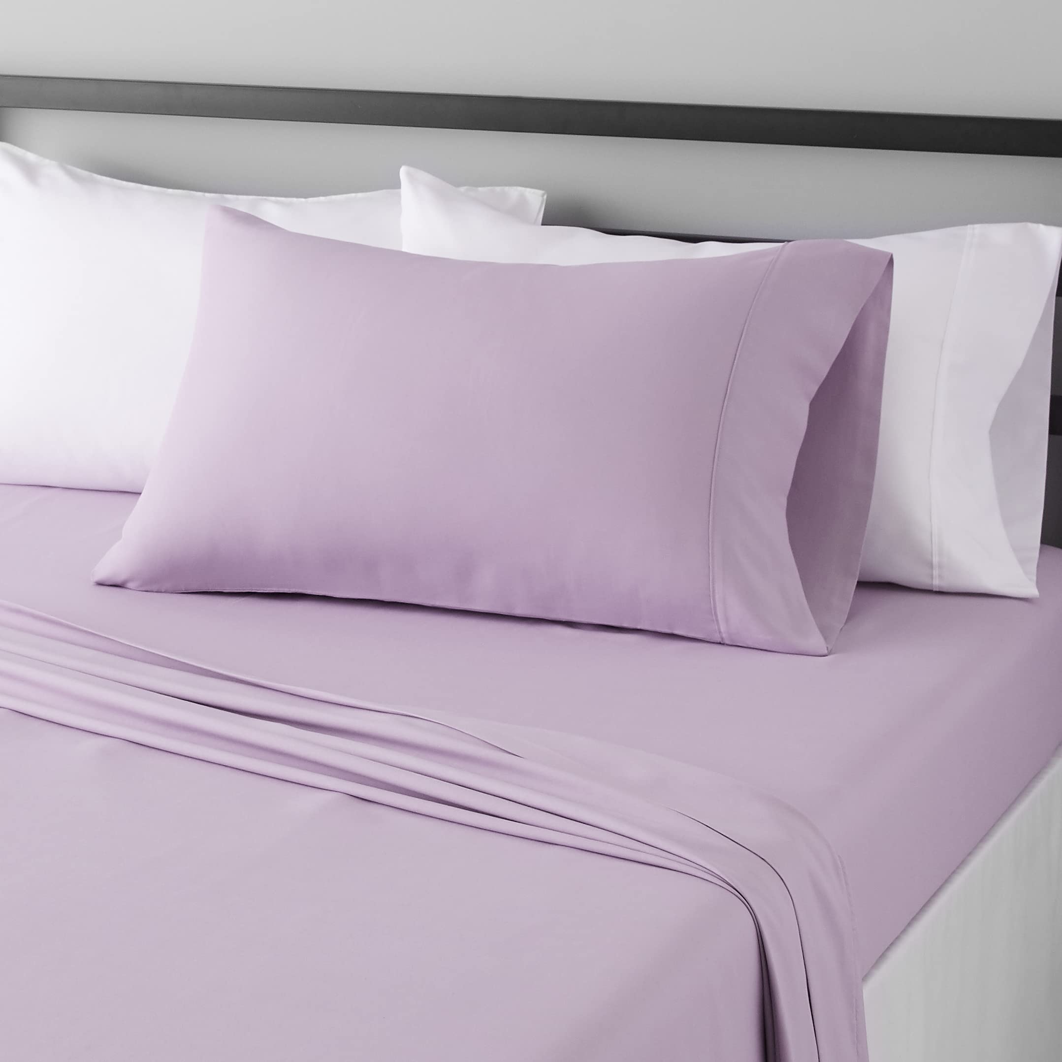 Amazon Basics Lightweight Super Soft Easy Care Microfiber Bed Sheet Set with 14-Inch Deep Pockets, Twin, Frosted Lavender, Solid