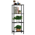 Narrow End Table Tall Black Side Table 4 Tier Wooden Metal Modern Plant Flower Display Stand Rack with Storage for Living Room B