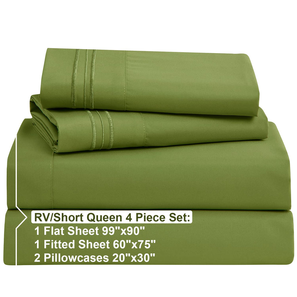 Nestl Rv Short Queen Sheets Set - 4 Piece Bed Sheets For Rv Queen Size Bed, Double Brushed Rv Size Sheets, Hotel Luxury Calla Green Sheets, Extra Soft Bedding Sheets & Pillowcases