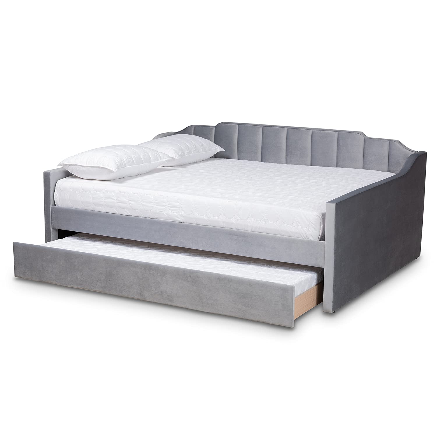 Baxton Studio Lennon Modern and Contemporary Grey Velvet Fabric Upholstered Full Size Daybed with Trundle