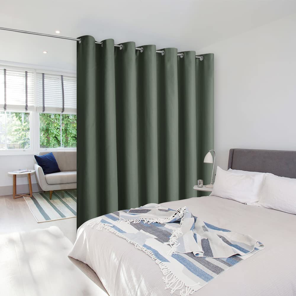 Nicetown Dark Mallard Curtains For Sliding Glass Door, 84 Inch Long, Grommet Single Curtain Panel, Sound Reducing Blackout Curta