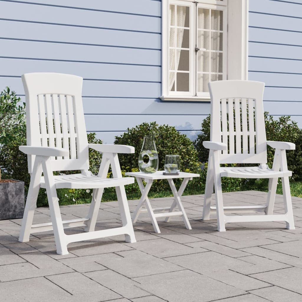 vidaXL Modern Style 2-Piece Patio Reclining Chairs Set - Lightweight, Foldable & Adjustable Backrest - White Polypropylene Outdoor Chairs
