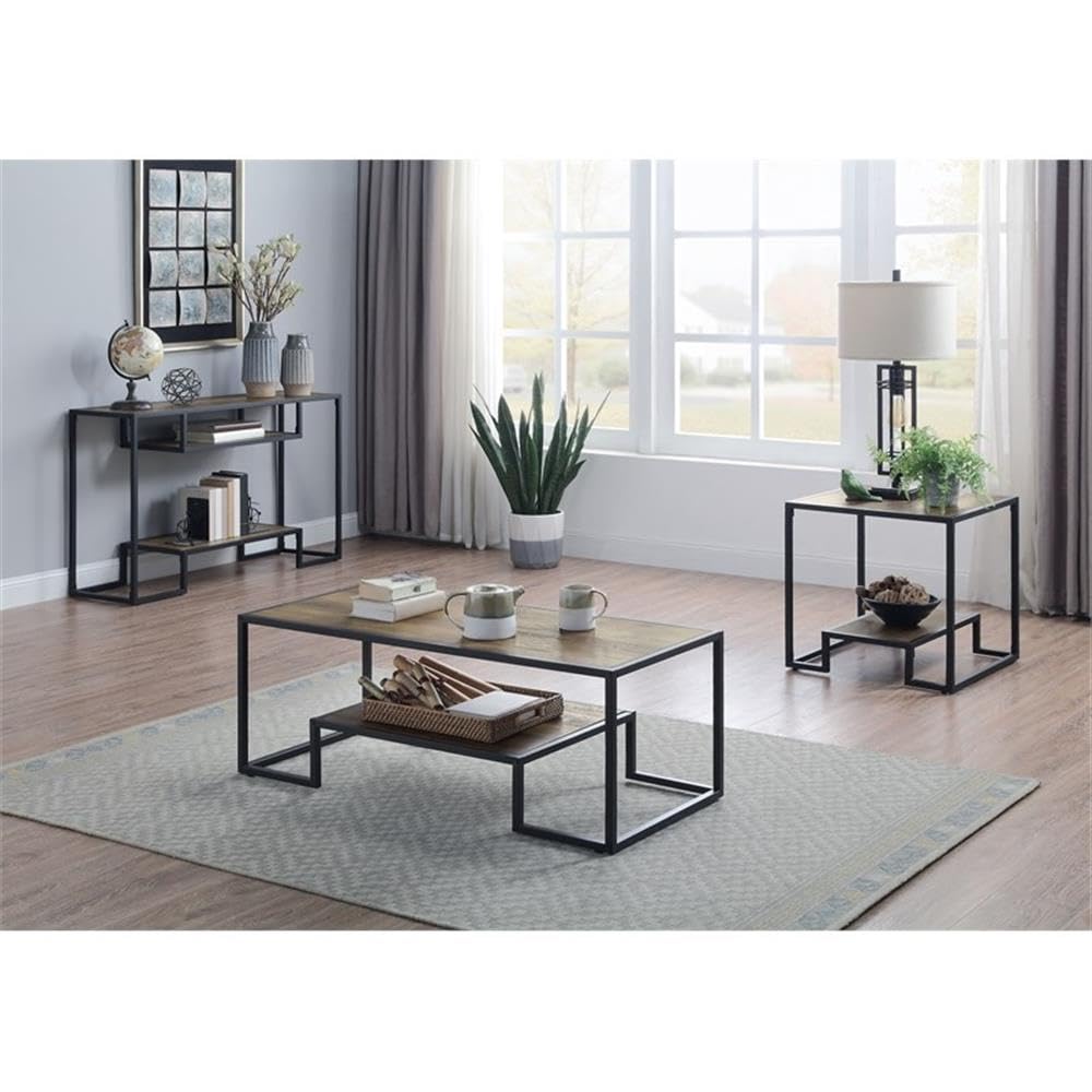Acme Idella Wooden End Table in Rustic Oak and Black Finish