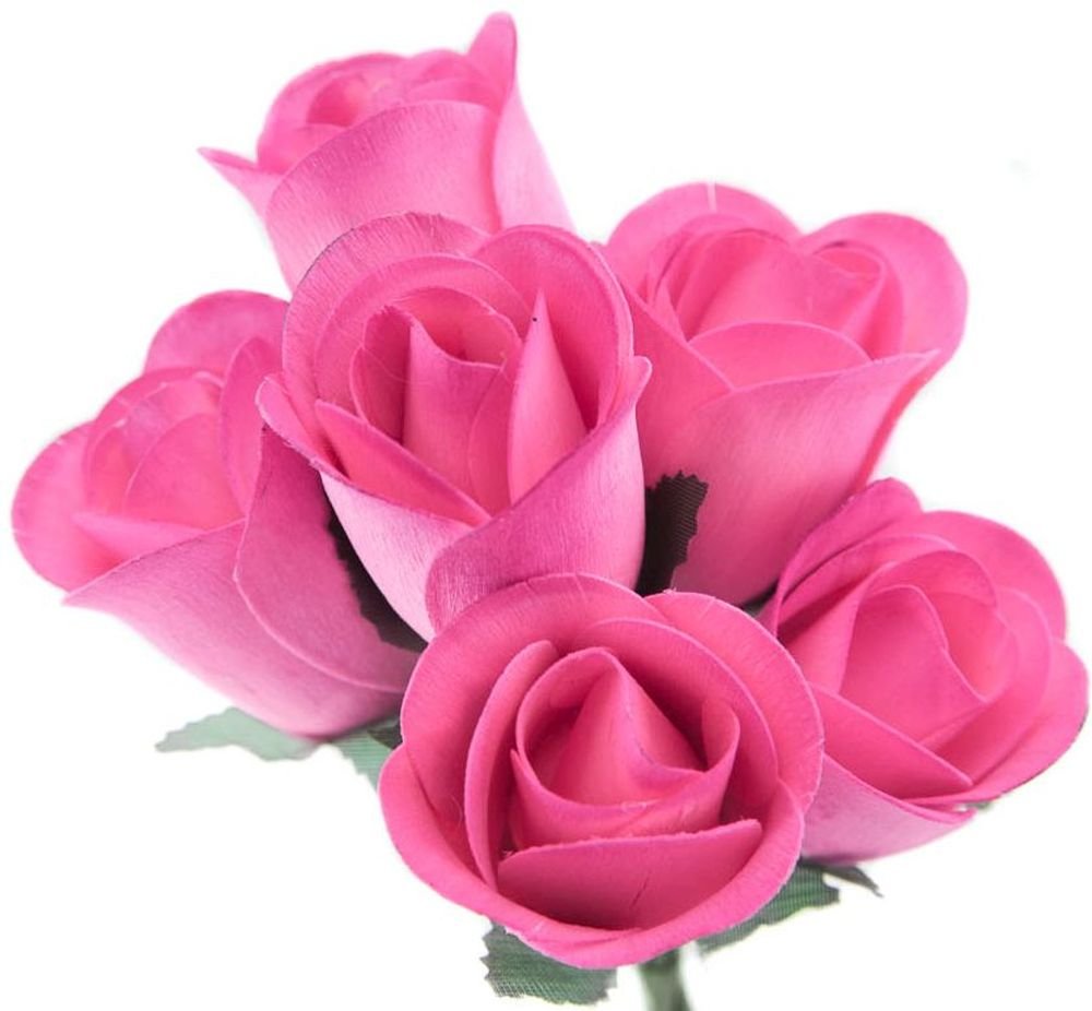 6 Pink Roses With Hot Pink Tips Half Open Bud Wooden Roses For Crafts Custom Bouquets And Other Projects. 10 Colors To Choose Fr