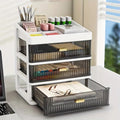 3Tier Desktop Drawers For Study Table, Desk Storage Box With Lid, Stackable Organizer For Office Stationery, Small Drawer Unit 