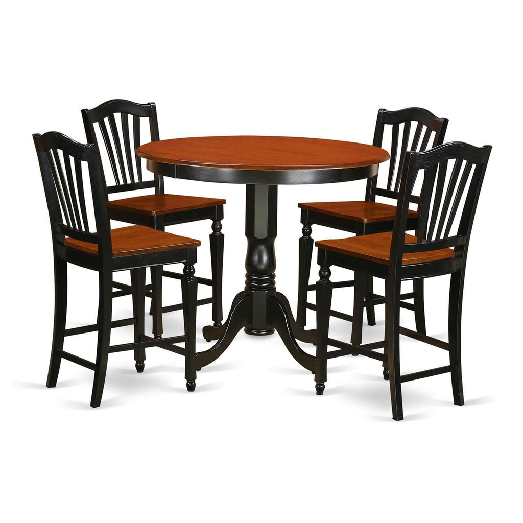 East West Furniture TRCH5-BLK-W 5 Piece Counter Height Pub Set Includes a Round Table and 4 Kitchen Dining Chairs, 42x42 Inch, Black & Cherry