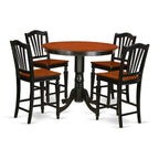 East West Furniture TRCH5-BLK-W 5 Piece Counter Height Pub Set Includes a Round Table and 4 Kitchen Dining Chairs, 42x42 Inch, Black & Cherry