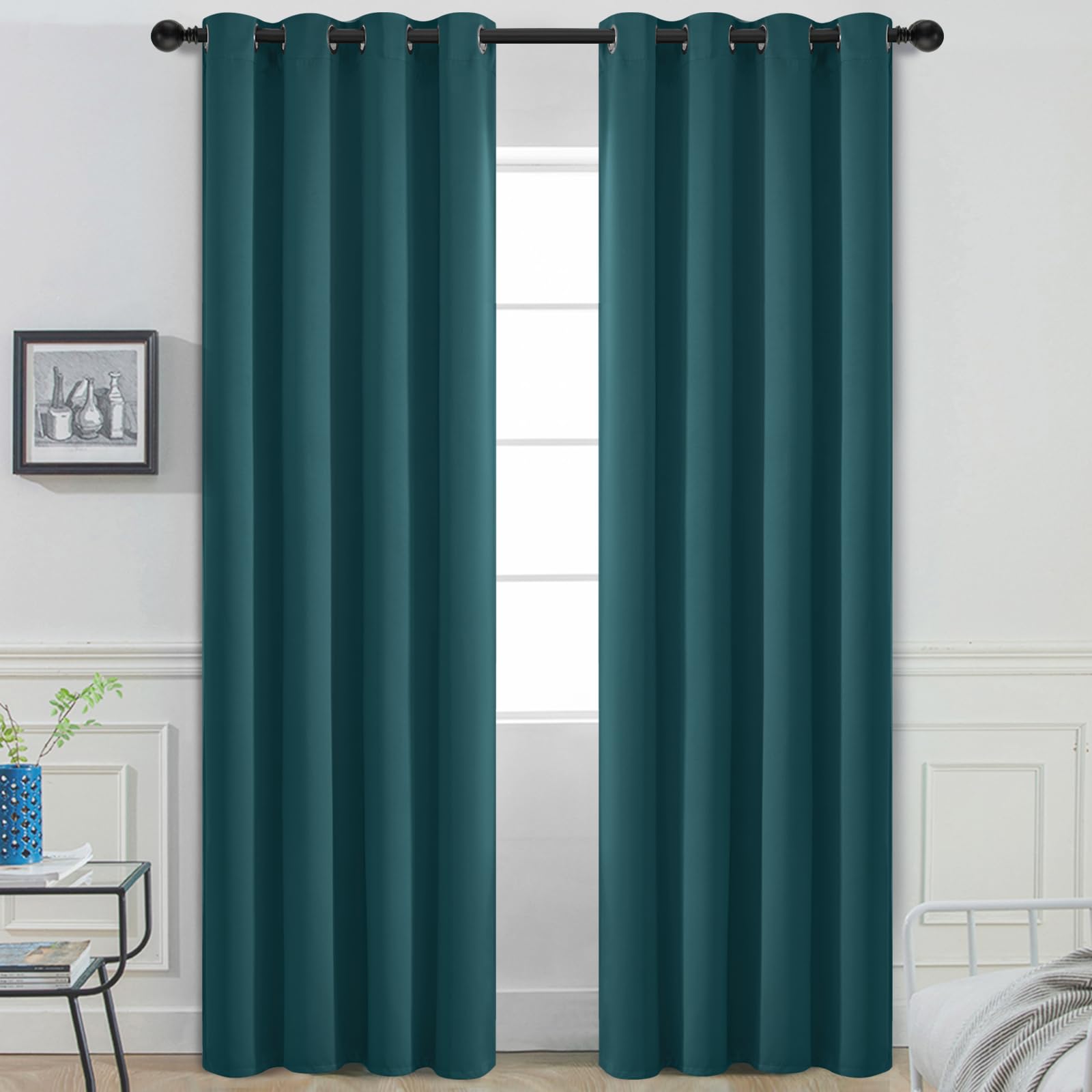 Yakamok Blackout Curtains For Bedroom 2 Panels Set 72 Inch Length Thermal Insulated Room Darkening Dark Black Out Drapery Gromme