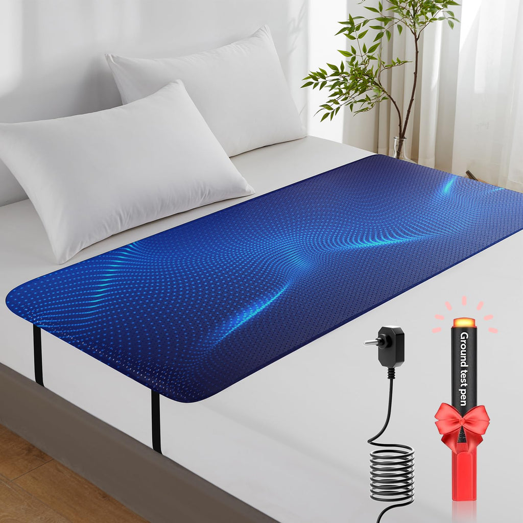 Voreek Grounding Mat For Bed, Earth Connected Mattress Cover Sheets Pad Grounding Kit (Queen 27''X60''), Grounding Cord, Bla
