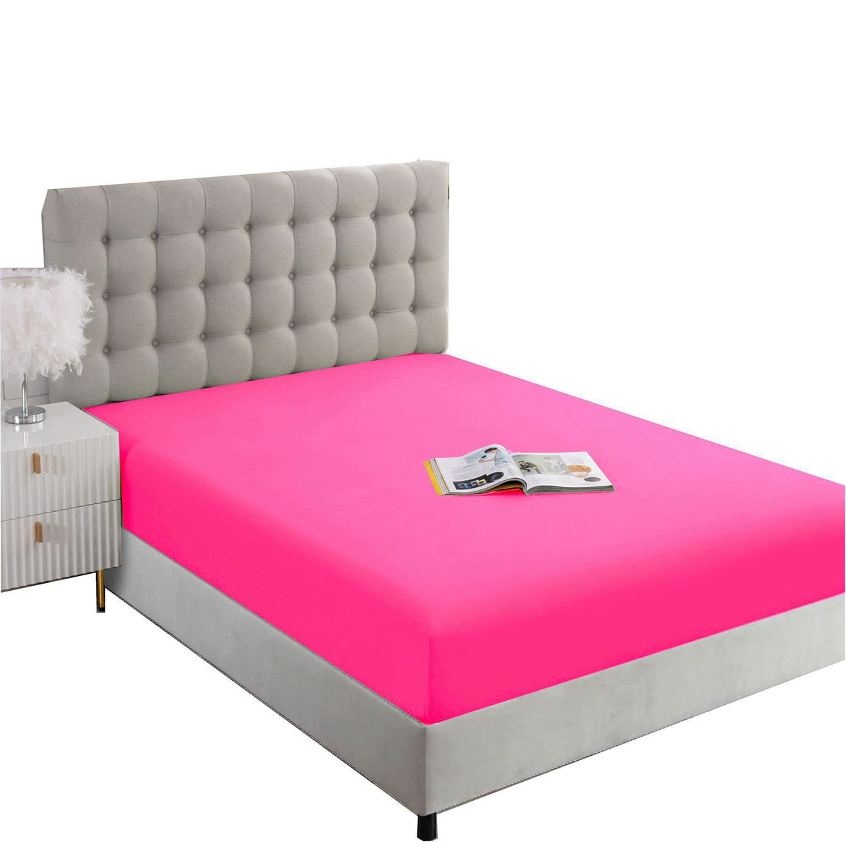 Ghooss King Size Fitted Sheet-Single Fitted Deep Pocket Sheet Up To 14 Inch-Wrinkle-Fade-Stain Resistant-1 Pack(Hot Pink,King)