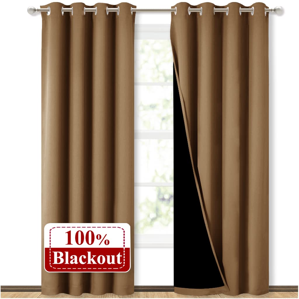 Nicetown 100% Blackout Window Curtain Panels, Heat And Cold Blocking Drapes With Black Liner For Nursery, 84 Inches Drop Thermal