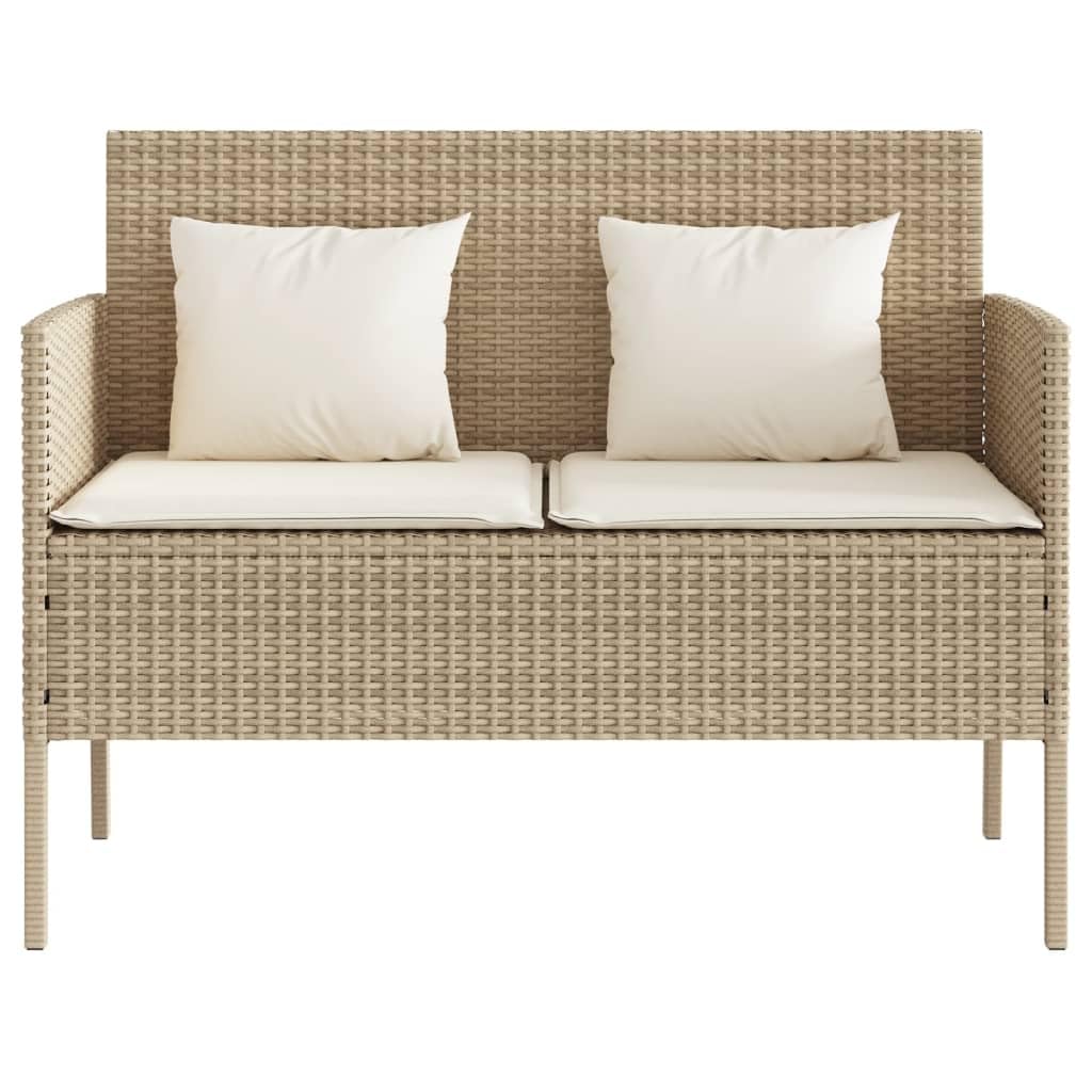 vidaXL Beige Poly Rattan Patio Bench with Cushions - Outdoor Loveseat for Garden, Deck, Poolside - Weather-Resistant Storage Furniture
