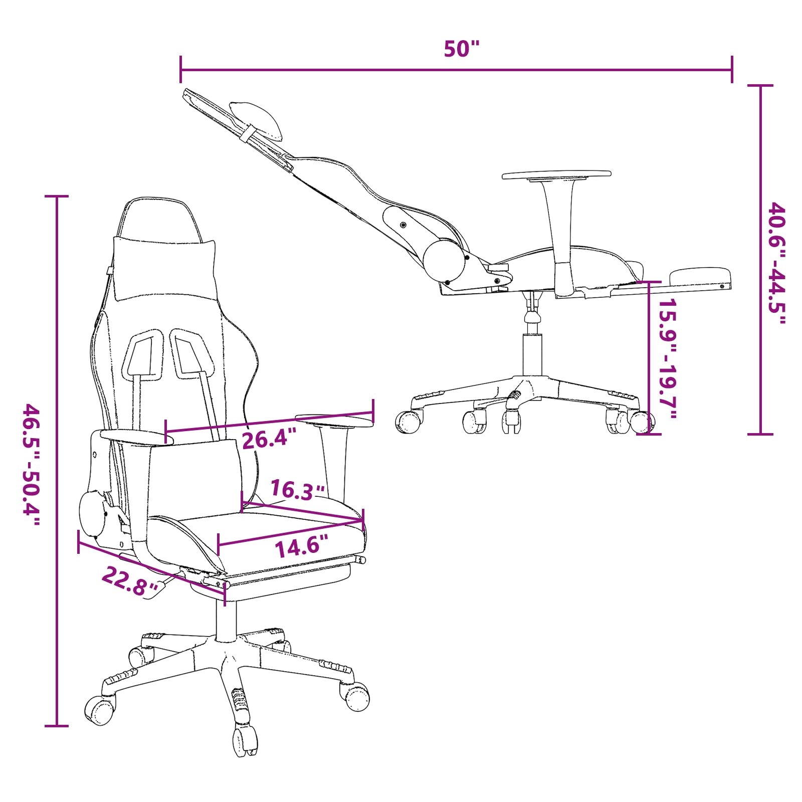 vidaXL Massage Gaming Chair for Adult, Reclining Computer Chair with Footrest and Headrest, Height Adjustable Office Chair with 360°-Swivel Castors, Black Faux Leather