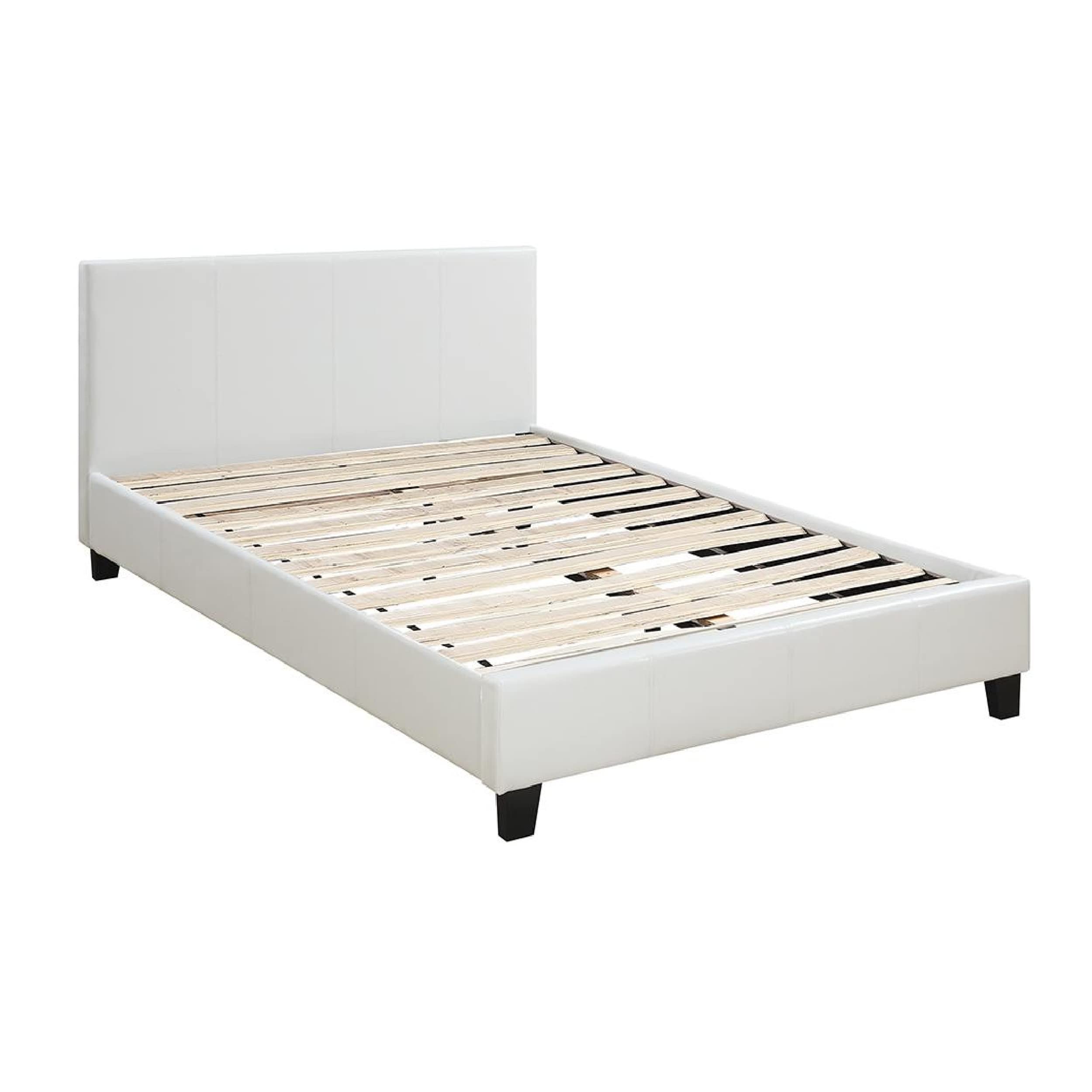 Benjara Transitional Style Leatherette Queen Bed With Padded Headboard, White